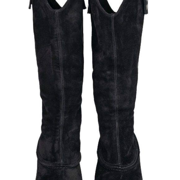 Vaneli Hash Black Nubuck Knee High Stitching Adjustable Snap Pull On Heel Boots - Picture 7 of 16